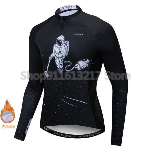 

winter thermal fleece cycling jersey men mtb bicycle clothing long sleeve bike shirt wear black outer space racing sets, Black;blue