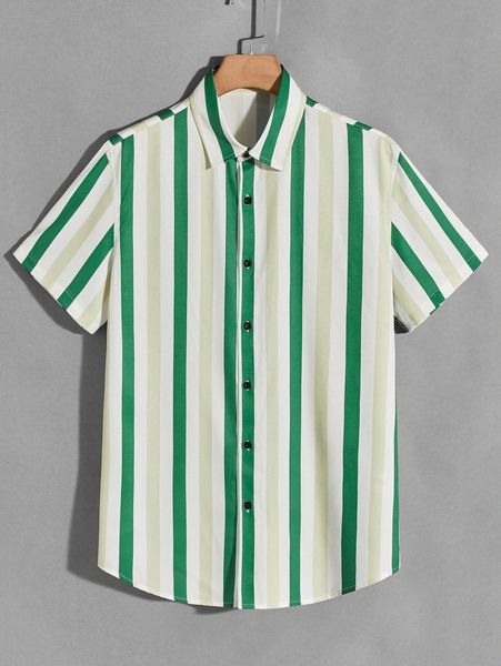 

men striped print collared shirt f57i#, White;black