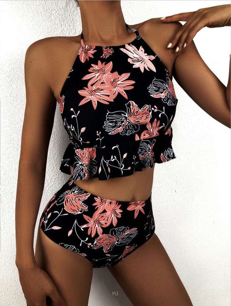 

the bikini women's high waisted bikini printed bikin swimsuit with ear edge, White;black