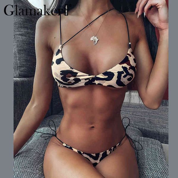 

glamaker leopard print beach micro bikini set bathing suit woman swimsuit separate biquinis high cut thong women swimwear 210414, White;black