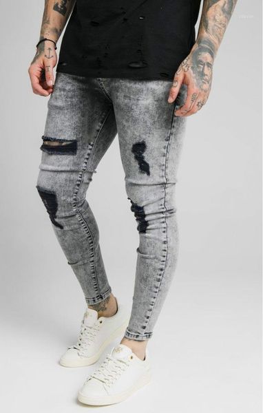 

siksilk elasticed washed snow men's denim jeans, Blue