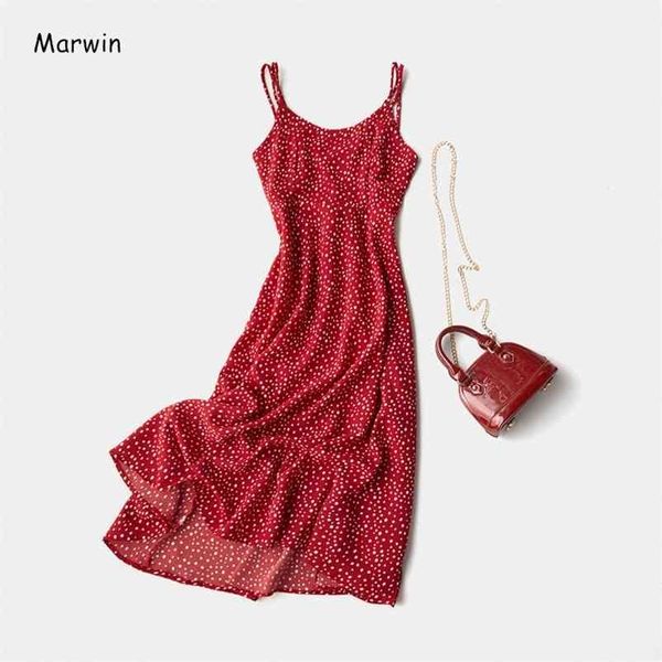 Marwin Novo-Vindo Primavera Verão Vestido de Férias Cross Cruz Spaghetti Strap Aberto Dot Praia Estilo de Praia Tornozelo Vestidos Mulheres 210409