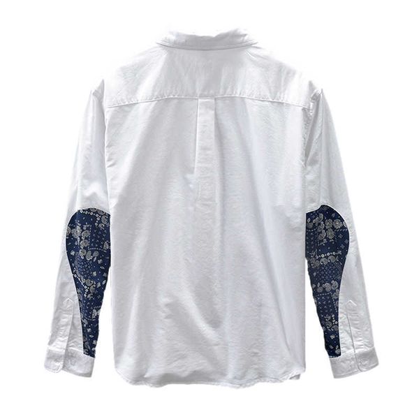 

long sleeve stitching shirt for men pure cotton comfortable turn-down collar male casual loose japanese fashion clothes 210601, White;black