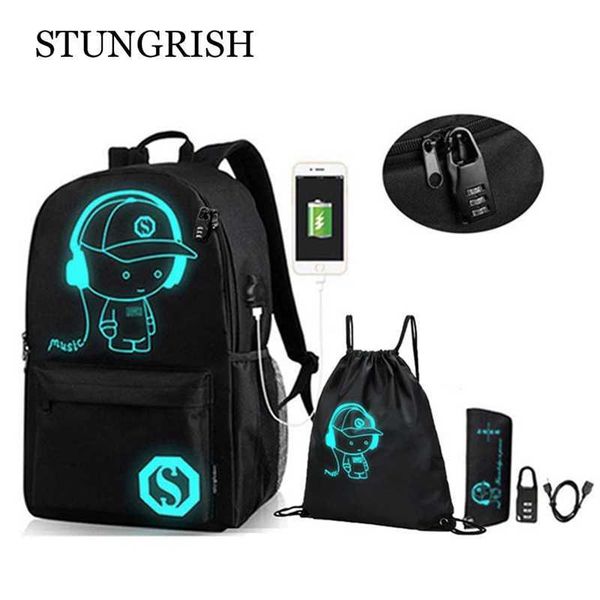 

new school backpack for boy girls anime cartoon luminous children's bags anti-theft bookbag daypack shoulder rucksack lapbag y0804