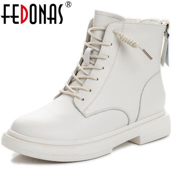 

boots fedonas fashion back zipper shoes woman genuine leather chunky heels motorcycle for women wedding party ankle, Black