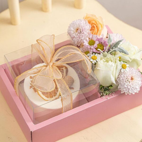 

1pcs net red protable cake box transparent flower pastry packaging boxes double grid paper baking birthday party pink gift wrap
