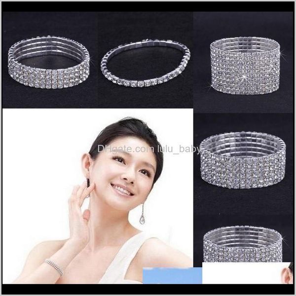 

drop delivery 2021 10pcs 1-10 rows rhinestone austria cz bracelets crystal wedding bride stretchy bangle wristband jewelry bracelet zau*10 1, Golden;silver