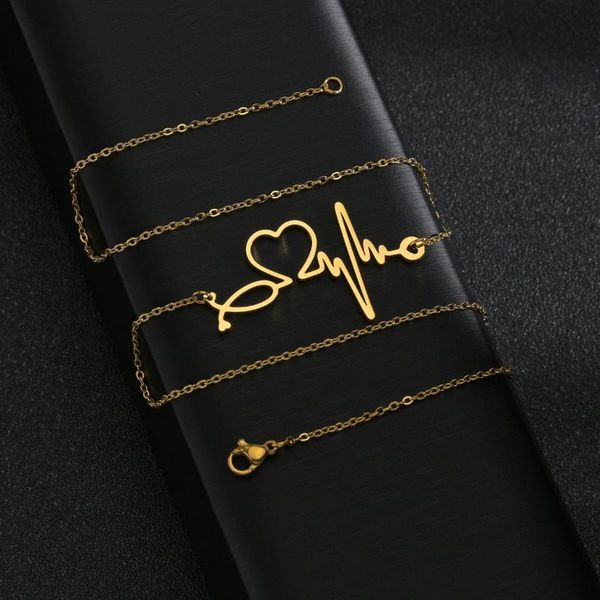 

pendant necklaces ywshk stainless steel necklace for women gold and silver color love electrocardiogram engagement jewelry gift