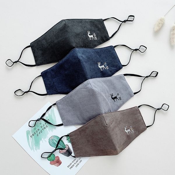 

winter men's d solid color cotton elk embroidery warm mask dustproof breathable adjustable maskk2a8
