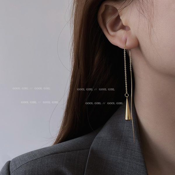 

dangle & chandelier geometric droplet cylindrical chain earrings french simple temperament net red fashion ins ear line female, Silver