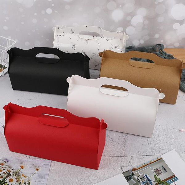 

gift wrap 5/10pcs kraft paper long cake box wedding party marbling swiss roll dessert baking portable packaging with cupcake holder
