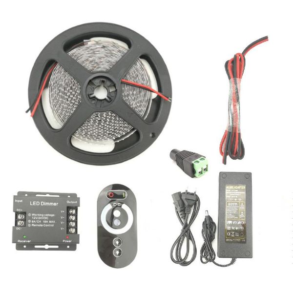 

5m 3014 led strip kit 204 leds / m + dc 12v 24v dimmer remote touch control ac 110v 220v to power supply adapter strips