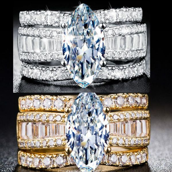 

the european and american zircon ring is a three-piece set with 18-karat gold silver plating rings for women cluster, Golden;silver