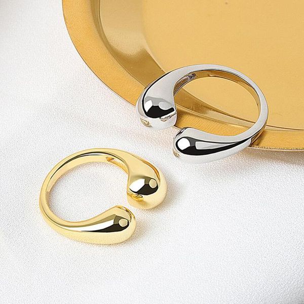 

occident 925 sterling silver rings for women jewelry trendy open size water droplets ring lady party accessories cluster, Golden;silver