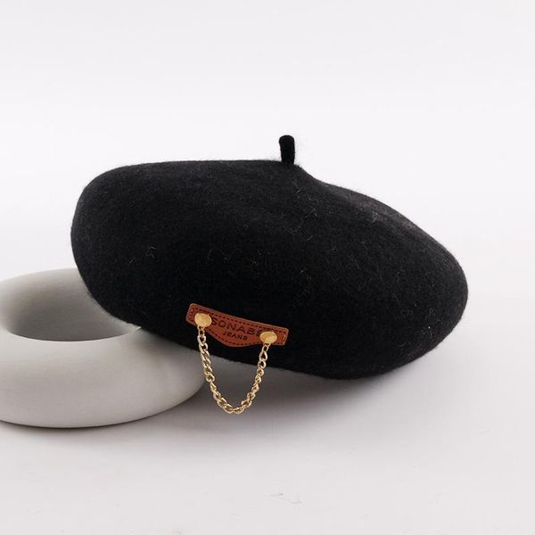 

berets beret women's autumn and winter 2021 fashion wool iron chain octagonal hat outdoor warm, Blue;gray