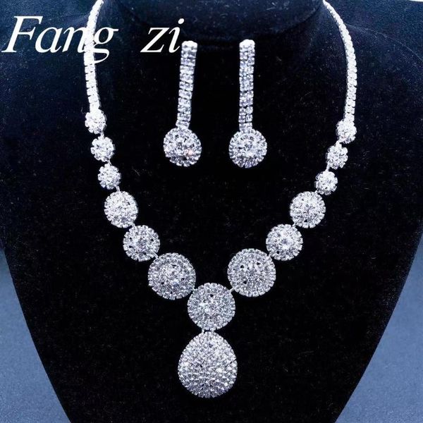 

chains luxury rhinestone women's necklace earrings set bridal wedding jewelry accessories fashion shining crystal earring, Silver