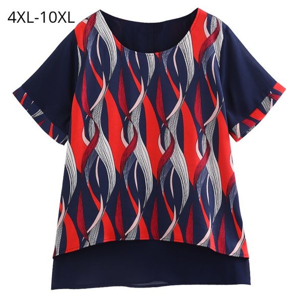 

polo plus size 10xl 9xl 8xl 4xl women summer short sleeves t-shirt female geometric printed chiffon casual t shirts feminina, White