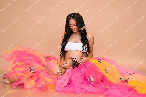 

skirts colorful tulle maternity long length elastic waist rainbow with butterfly custom made mother and me skirt for po s, Black