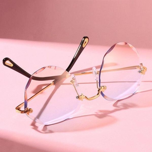 

sunglasses women's round cat eye lady metal rimless shades luxury sunglasses female driving glasses zonnebril dames, Black