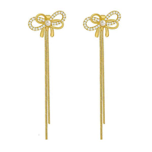 

simple bow earrings net red temperament female 2021 fashion 925 sier needle pearl korean, Golden