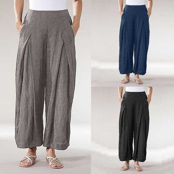 

women's pants & capris plus size women pure color tightness wide leg pocket easy trousers, Black;white