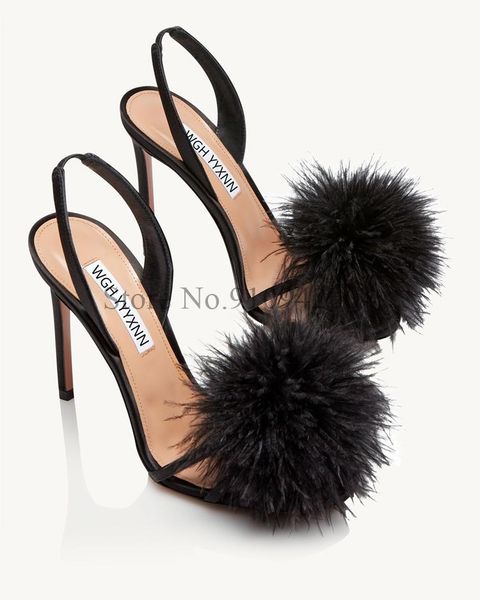 

dress shoes peep toe artificial fur sandals black pink thin summer women brand