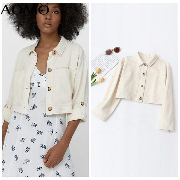 

women's jackets aomo women autumn beige crop coats jacket loose long sleeves pocket 2021 ladies elegant coat qw26a, Black;brown