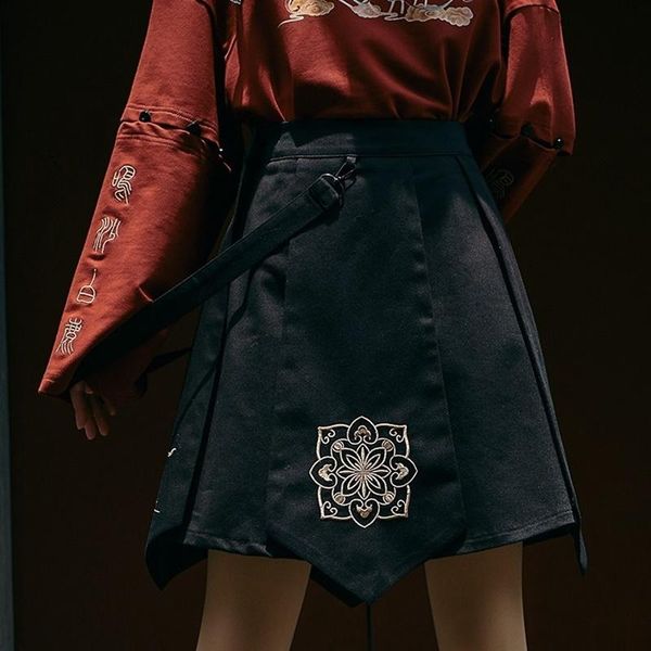 

skirts black harajuku goth skirt 2021 chinese style short plate buttons high waist vintage asian streetwear 11596