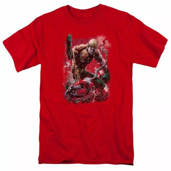 

aquaman finished t shirt mens licensed dc comics tee red, White;black