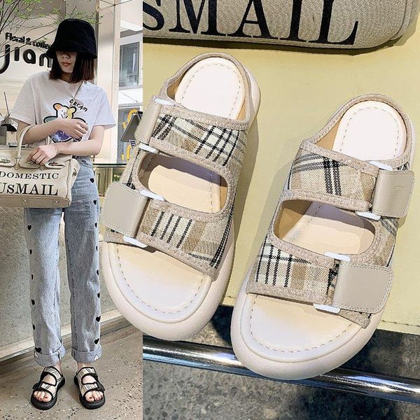 

women's shoes flat sandals summer 2021 student lattice versatile casual thick soled, Black