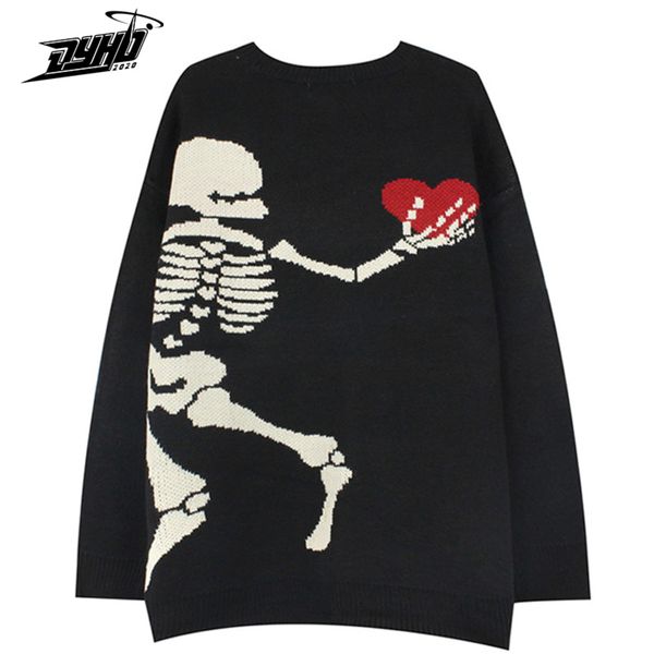 

men's and women's large black knitted sweaters, loose skull pattern, retro, cotton, unisex, autumn 2021, White;black