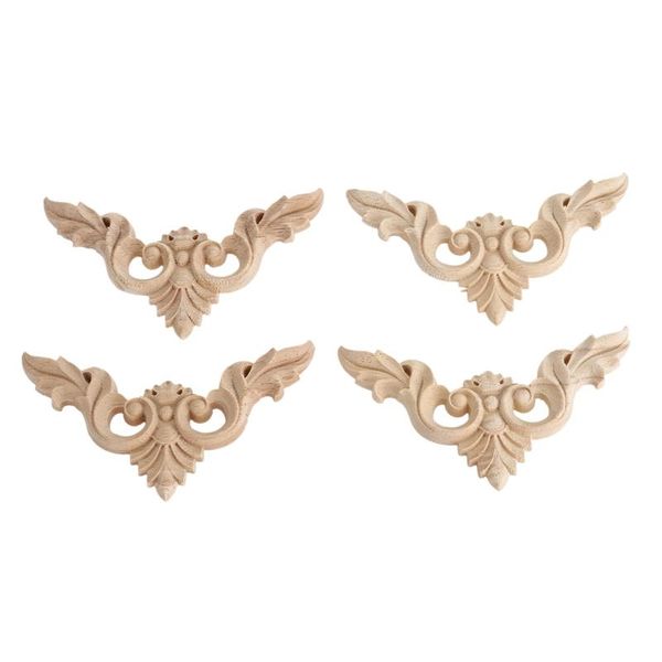 

4pcs 8*8cm wood carved corner onlay furniture home decorations unpainted applique decorative objects & figurines