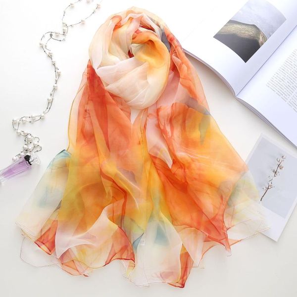 

scarves 2021 gradient beach translucent soft rayon silk print scarf square hijab cool shawl ladies foulard femme mujer, Blue;gray