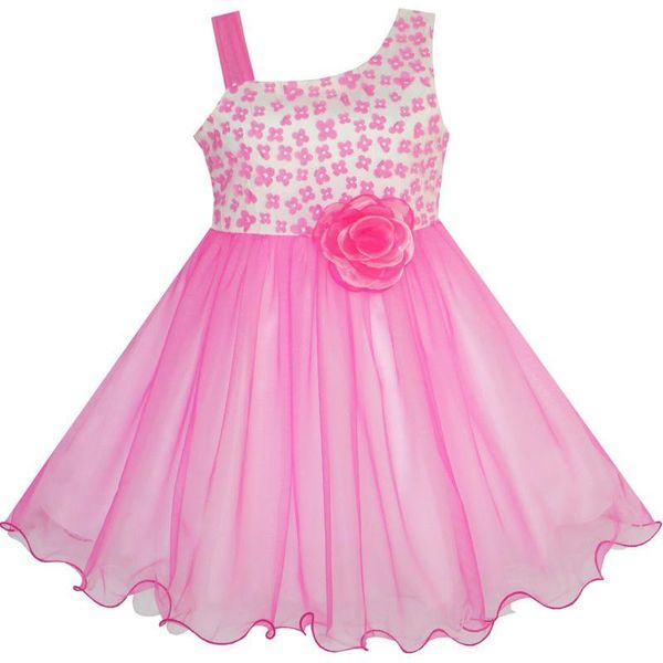 

girl's dresses girls dress one-shoulder flower pink pageant wedding 2021 summer princess party clothes size 4-10 carnival, Red;yellow