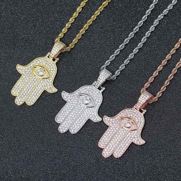 

pendant necklaces hip hop czirconia paved bling iced out fatima hand amulet pendants necklace for men rapper jewelry gold silver color r