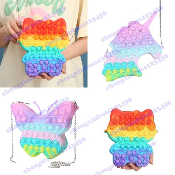New Fidget Toys Zero Wallet Handbag Hello K Unicorn Crossbody Bag Finger Silicone Rainbow Bubble Fashion Marsupi