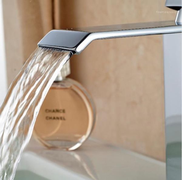 

bathroom sink faucets waterfall spout single handle vessel full copper faucet basin mixer tap chromium plating1