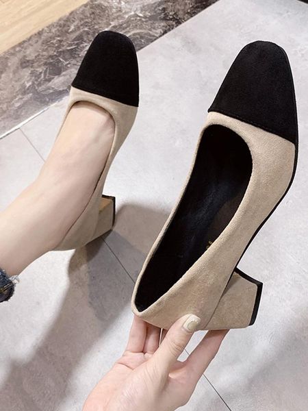 

women square heel round shoes party wedding work comfort pumps brown dress, Black