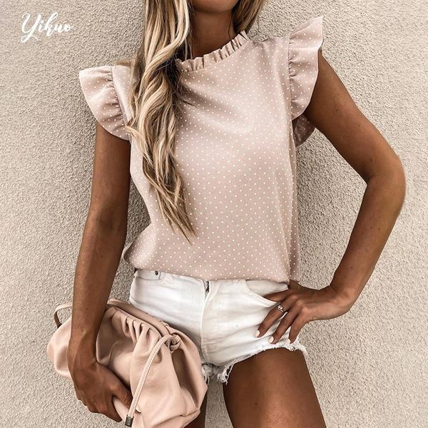 

women's blouses & shirts yikuo chiffon shirt female summer europe and the united states 2021 wave point ridge sleeveless jacket, White