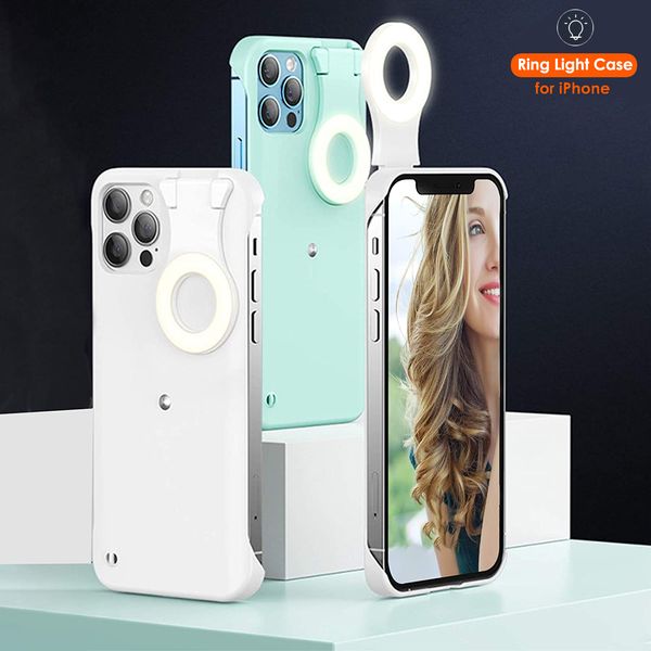 Halka Işık Telefon Kılıfları iphone 12 11 Pro Max XS XR 8 7 Artı Flaş Işıkları Ile Güzellik Fotoğrafları Led Selfie Yüzükler Doldurun Lamba Koruyucu Kapak