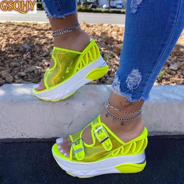 

arrival fashion summer ins high wedges sandals women 2021 brand casual bright colors platform beach shoes woman slippers, Black