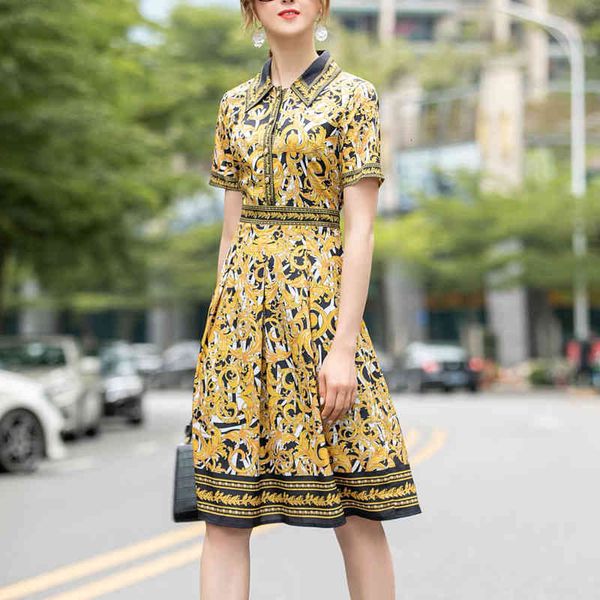 

dress runway retro printing unique-breasted flowers dressed in short sleeves plied thin spring temperament and summer temperamet, Black;gray