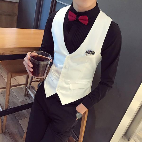

men's vests autumn pure color suit large size s-5xl waistcoat male slim fit men vest, Black;white