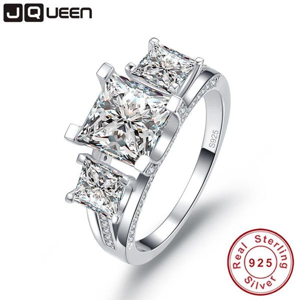 

cluster rings jqueen 925 sterling silver luxury wedding anniversary engagement ring 2.5 ct jewelry 3 stones anillos mujer, Golden;silver