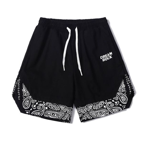 

split tooling stitching cashew flower fake two-piece men's shorts, White;black