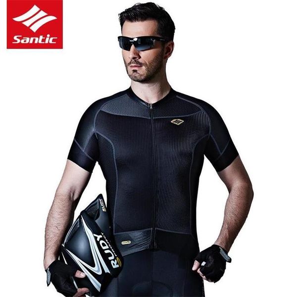 

racing jackets santic men cycling jersey short sleeve extreme fit water diffusible fabric seamless cuff road bike clothings, Black;red