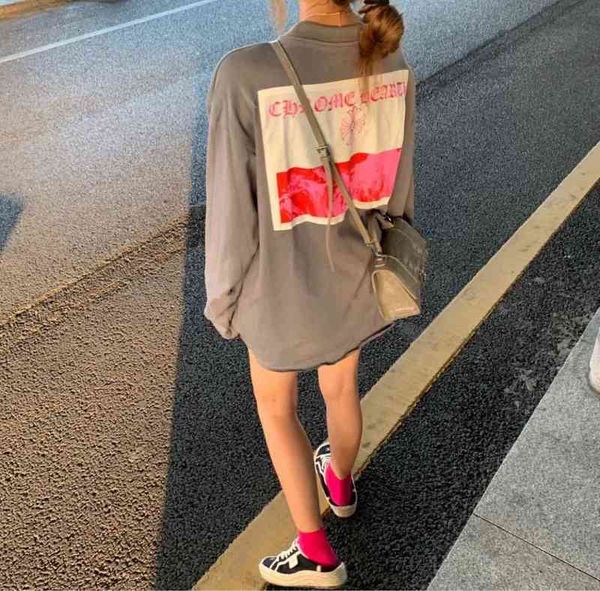 

color 20ss new style super grey powder long sleeve t-shirt, Black