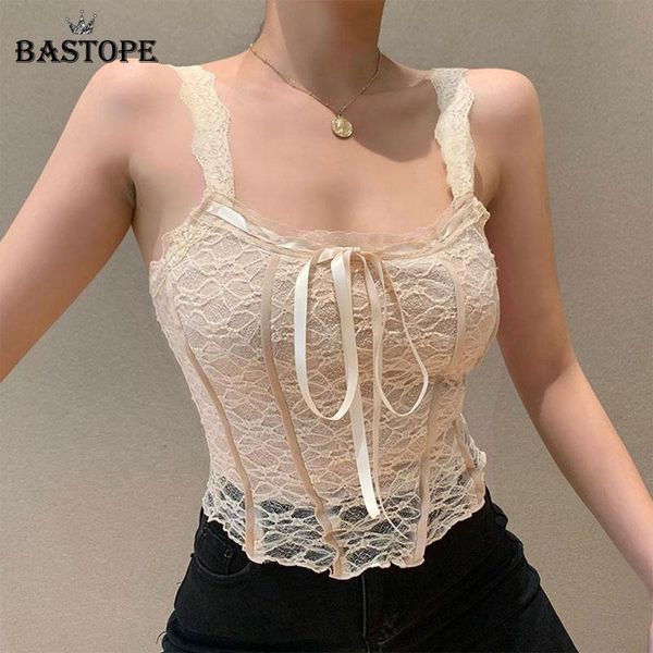 

women's tanks & camis bas retro bow lace corset fairy core aesthetic backless square neck crop women summer tank for party dail, White