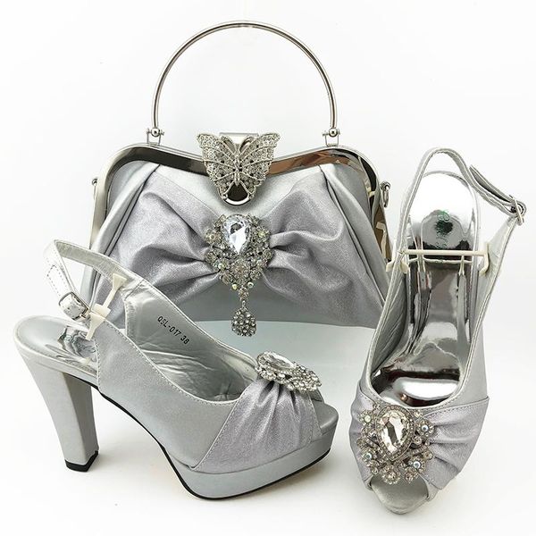 

arrival italian design style sliver color shoes and bag set nigerian party for d200505-9 sandals, Black