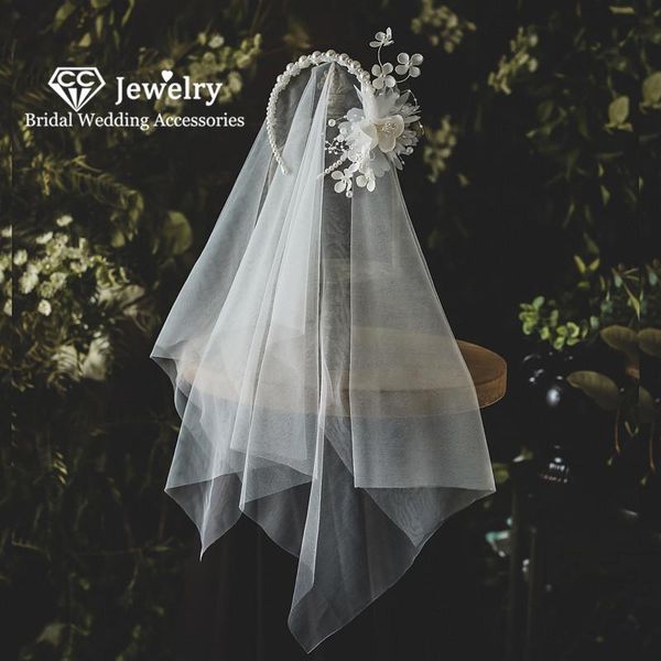 

bridal veils cc wedding accessories for women engagement hair ornaments pearl headbands flower shape veil princess qs126, Black